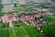 Aerial view of Village in Viehstrich on the edge of the Bienwald from the south in Schweighofen in the state Rhineland-Palatinate, Germany