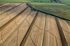 Harvested grain field structures Landscape on a grain field in Anatraia in Castiglion Fiorentino in the state Arezzo, Italy