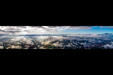 Panoramic perspective of Rocky and mountainous landscape with clouds in Montepulciano in Toskana, Italy
