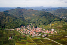 Village - view on the edge of Wine yards below the hilly edge of the Haardt Palatinat forest in Eschbach in the state Rhineland-Palatinate