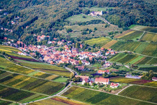Wine-growing village on the edge of the Palatinate Forest from the southeast in Leinsweiler in the state Rhineland-Palatinate, Germany