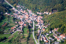 Aerial photograpy of Village in the Palatinate Forest from the east in Waldrohrbach in the state Rhineland-Palatinate, Germany