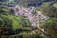 Village in the Palatinate Forest from the east in Silz in the state Rhineland-Palatinate, Germany
