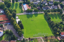 Oblique view of Football field Mörzheim in the district Mörzheim in Landau in der Pfalz in the state Rhineland-Palatinate, Germany