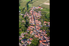 Aerial view of Village - view on the edge of agricultural fields and farmland in Oberhausen in the state Rhineland-Palatinate, Germany