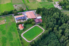 Bienwald Icelandic Horse Stud in Freckenfeld in the state Rhineland-Palatinate, Germany viewn from the air
