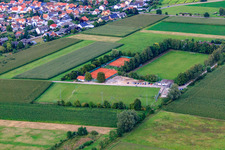 Aerial view of Sports fields of the SV 1946 Minfeld football club and the TC Minfeld in Minfeld in the state Rhineland-Palatinate, Germany