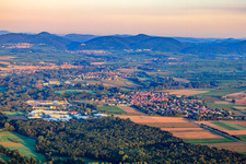 Industrial area and village view from the east in Rohrbach in the state Rhineland-Palatinate, Germany