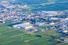 Industrial area Industriering in the morning light with ArcelorMittal SSC Deutschland GmbH, branch Edenkoben and Bilfinger Engineering & Maintenance GmbH - location Edenkoben in Edenkoben in the state Rhineland-Palatinate, Germany