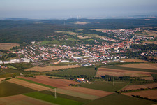 Aerial photograpy of Town View of the streets and houses of the residential areas in Kirchheimbolanden in the state Rhineland-Palatinate, Germany