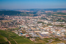 Aerial view of Town View of the streets and houses of the residential areas in Bad Kreuznach in the state Rhineland-Palatinate