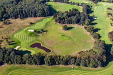 Aerial photograpy of Golf course at the forest at the castle Miel in the district Miel in Swisttal in the state North Rhine-Westphalia, Germany