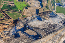 Oblique view of Hoist crane in open-cast lignite mine Inden in the district Altdorf in Inden in the state North Rhine-Westphalia, Germany