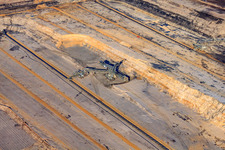 Hoist crane in open-cast lignite mine Inden in the district Altdorf in Inden in the state North Rhine-Westphalia, Germany out of the air