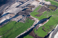 Aerial photograpy of Dredging conveyor bridge in brown coal mine in Inden in the state North Rhine-Westphalia