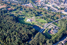 Aerial view of Park of Pulvermagazin Juelich / Brueckenkopfpark in Juelich in the state North Rhine-Westphalia, Germany