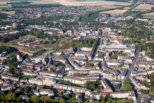 Oblique view of Old Town area and city center with Museum Zitadelle in Juelich in the state North Rhine-Westphalia, Germany