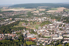 Old Town area and city center with Museum Zitadelle in Juelich in the state North Rhine-Westphalia, Germany from above