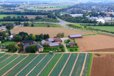 Aerial view of Landwehr farmstead in Grefrath in the state North Rhine-Westphalia, Germany
