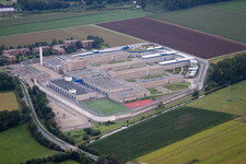 Surrounded by security fence premises of jail Geldern in Geldern in the state North Rhine-Westphalia, Germany