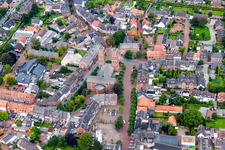 Aerial view of Church building in the village of in Uedem in the state North Rhine-Westphalia, Germany