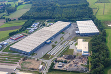 Oblique view of ZUFALL logistics group - Branch Kandel and STS Group in the Horst industrial park in the district Minderslachen in Kandel in the state Rhineland-Palatinate, Germany