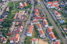 Lower Buchstraße and Ludovici Ring on the railway line from the north in Jockgrim in the state Rhineland-Palatinate, Germany
