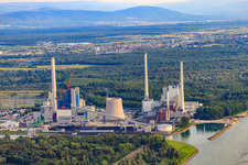 Aerial view of ENBW Rhine port steam power plant in the district Daxlanden in Karlsruhe in the state Baden-Wuerttemberg, Germany