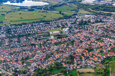 View of the town from the southeast in the district Maximiliansau in Wörth am Rhein in the state Rhineland-Palatinate, Germany