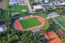 Bienwald Stadium in Kandel in the state Rhineland-Palatinate, Germany from the plane
