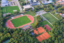 Bird's eye view of Bienwald Stadium in Kandel in the state Rhineland-Palatinate, Germany