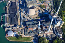 ENBW Rhine port steam power plant in the district Daxlanden in Karlsruhe in the state Baden-Wuerttemberg, Germany viewn from the air