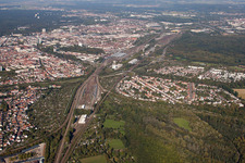 Aerial view of From the southwest in the district Beiertheim-Bulach in Karlsruhe in the state Baden-Wuerttemberg, Germany