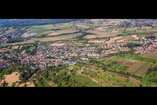 Panoramic perspective Town View of the streets and houses of the residential areas in the district Gruenwettersbach in Karlsruhe in the state Baden-Wurttemberg, Germany