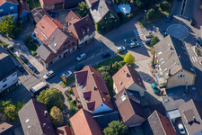 Aerial view of Main Street in the district Langensteinbach in Karlsbad in the state Baden-Wuerttemberg, Germany