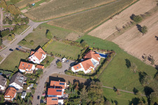 Aerial view of Fliederstr in the district Langensteinbach in Karlsbad in the state Baden-Wuerttemberg, Germany