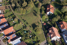 Aerial view of Mozartstr in the district Langensteinbach in Karlsbad in the state Baden-Wuerttemberg, Germany