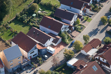 Mozartstr in the district Langensteinbach in Karlsbad in the state Baden-Wuerttemberg, Germany from above