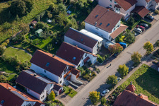 Mozartstr in the district Langensteinbach in Karlsbad in the state Baden-Wuerttemberg, Germany seen from a drone