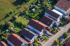 Aerial view of Mozartstr in the district Langensteinbach in Karlsbad in the state Baden-Wuerttemberg, Germany