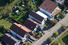 Mozartstr in the district Langensteinbach in Karlsbad in the state Baden-Wuerttemberg, Germany seen from above