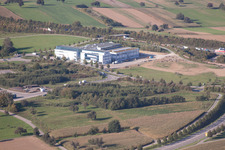 Aerial photograpy of PI Physics Instruments GmbH in the district Stupferich in Karlsruhe in the state Baden-Wuerttemberg, Germany