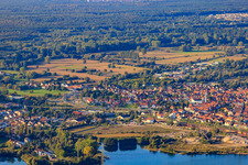 City view behind Schauffele Lake in Wörth am Rhein in the state Rhineland-Palatinate, Germany