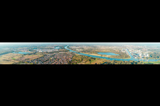 Panoramic perspective of River - bridge construction across the Rhine in the district Maximiliansau in Woerth am Rhein in the state Rheinland-Pfalz, Germany
