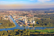 Aerial view of ENBW Rhine port steam power plant in the district Daxlanden in Karlsruhe in the state Baden-Wuerttemberg, Germany