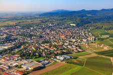Aerial photograpy of City view from the northeast in the district Pleisweiler in Bad Bergzabern in the state Rhineland-Palatinate, Germany