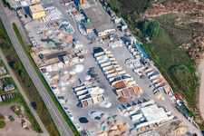 Garden Gravel Company, Badische Terrazzo Handelsgesellschaft mbH Huttenheimer Landstraße 2-6 in the district Neudorf in Graben-Neudorf in the state Baden-Wuerttemberg, Germany from the drone perspective