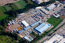 Industrial estate and company settlement Justus von Liebig Strasse with R + K Nutzfahrzeugservice and Essenpreis Haustechnik GmbH in Oestringen in the state Baden-Wurttemberg, Germany