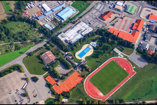 Outdoor swimming pool Östringen and sports fields of the Blau-Weiß eV tennis club Östringen in Östringen in the state Baden-Wuerttemberg, Germany
