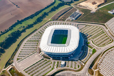 Aerial view of Rhein-Neckar-Arena in Sinsheim in the state Baden-Wuerttemberg, Germany